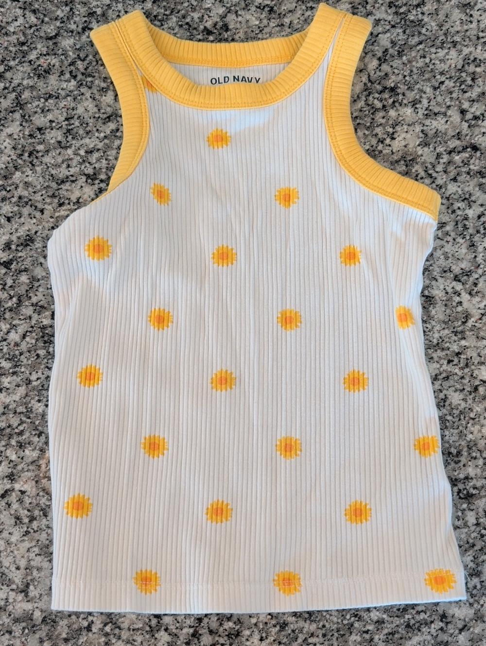 Old Navy White Ribbed Tank with Yellow Daisy Dots